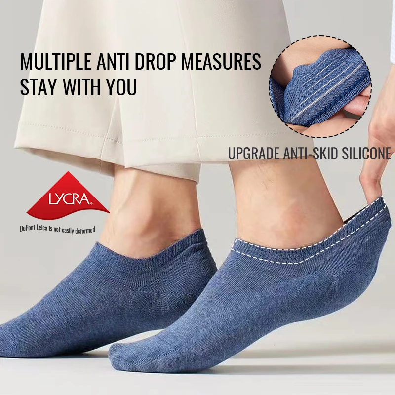 MiiOW Pure Cotton Invisible Sock Men's Summer Breathable Mesh No Show Sock Antibacterial Deodorant Non-slip Low Cut Socks Dress view 4