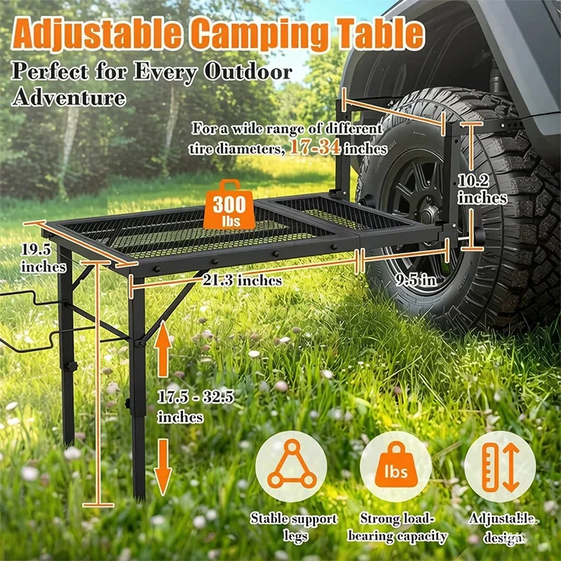 Wheel-Supported Folding Table, Outdoor BBQ Table, Foldable Multifunctional Prep Stand, Storage Rack, Camping BBQ Table