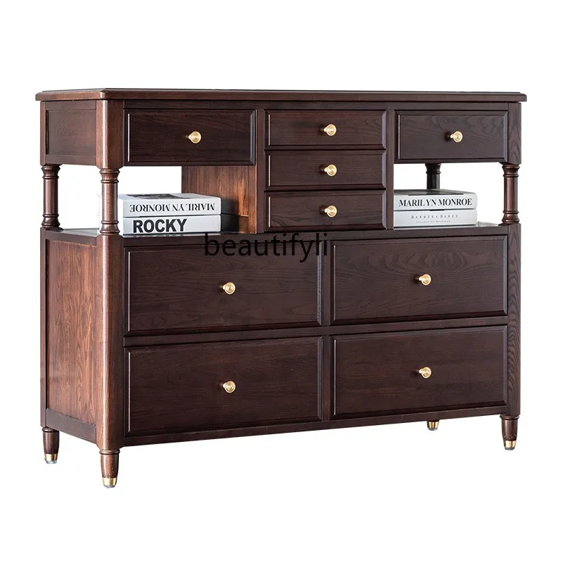 

Drawer Chest of Drawers Bedroom Italian-Style Light Luxury Modern American-Style Solid Wood Water-Based Paint Side Cabinet