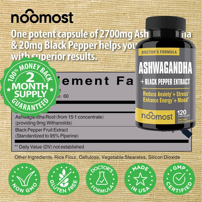 Organic Ashwagandha Capsules Promote Anti-Stress Relief, Natural Mood Support & Focus Support, Natural Energy Supplement, Unisex