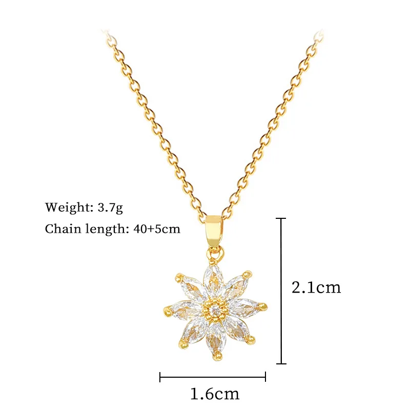 DIEYURO 316L Stainless Steel White Crystal Petal Lotus Flower Bud Pendant Necklace Women Waterproof Trend Neck Chain Jewelry