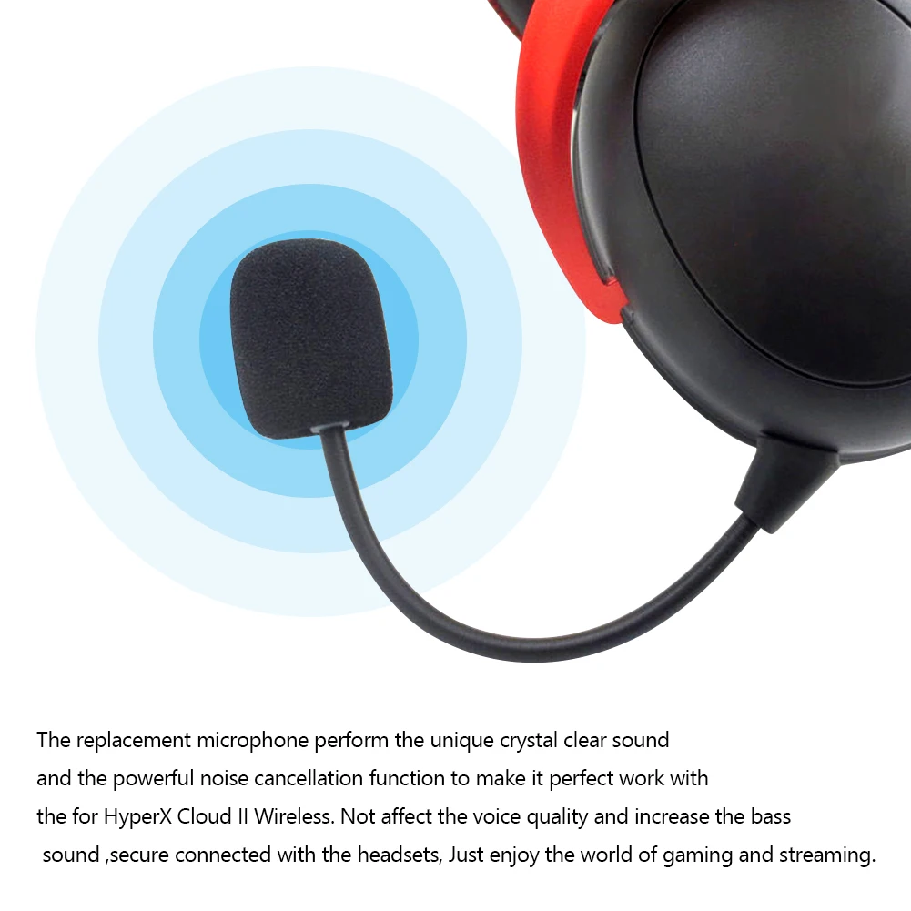 Gaming Headset Replacement Microphone for Kingston HyperX Cloud II Wireless Gaming Headset Headphones