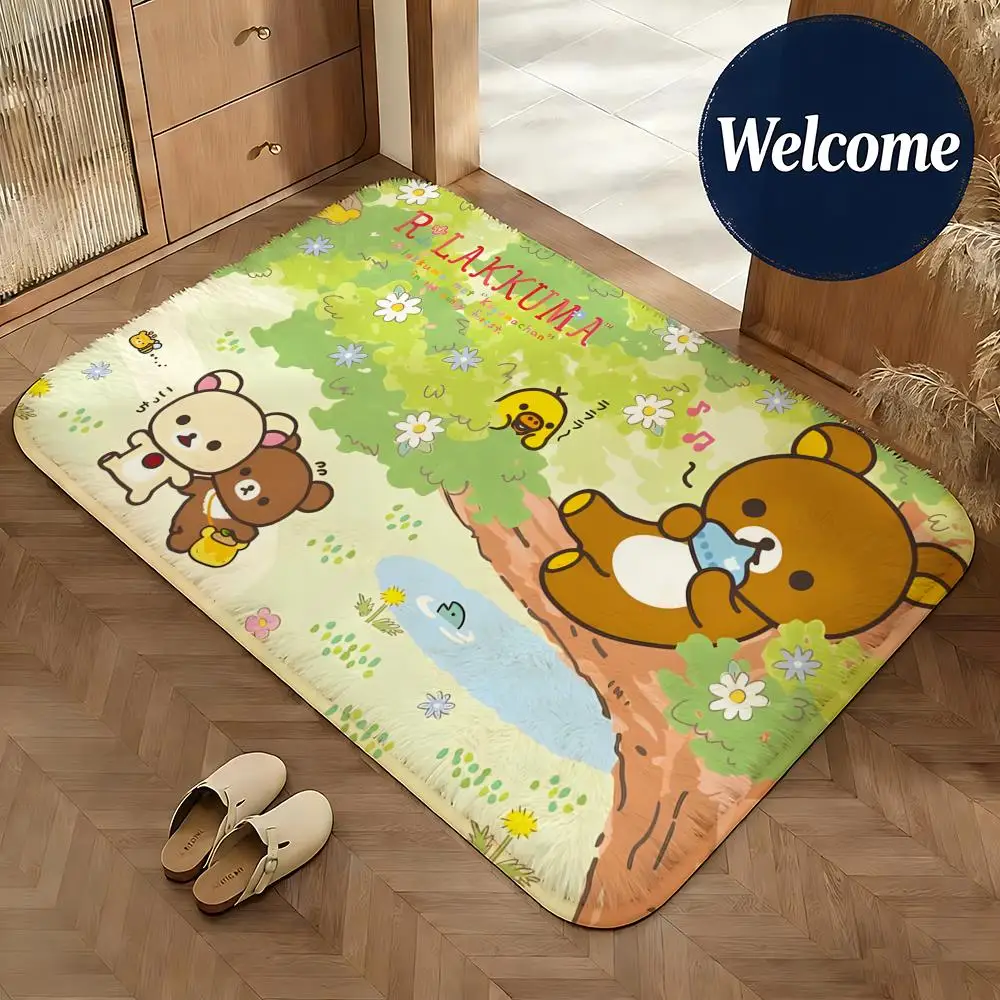 Weiche Flanell-Bodenmatte mit Rilakkuma-Motiv, rutschfeste, saugfähige Fußmatte für Badezimmer, Schlafzimmer, Heimdekoration, Teppich – Detail 6