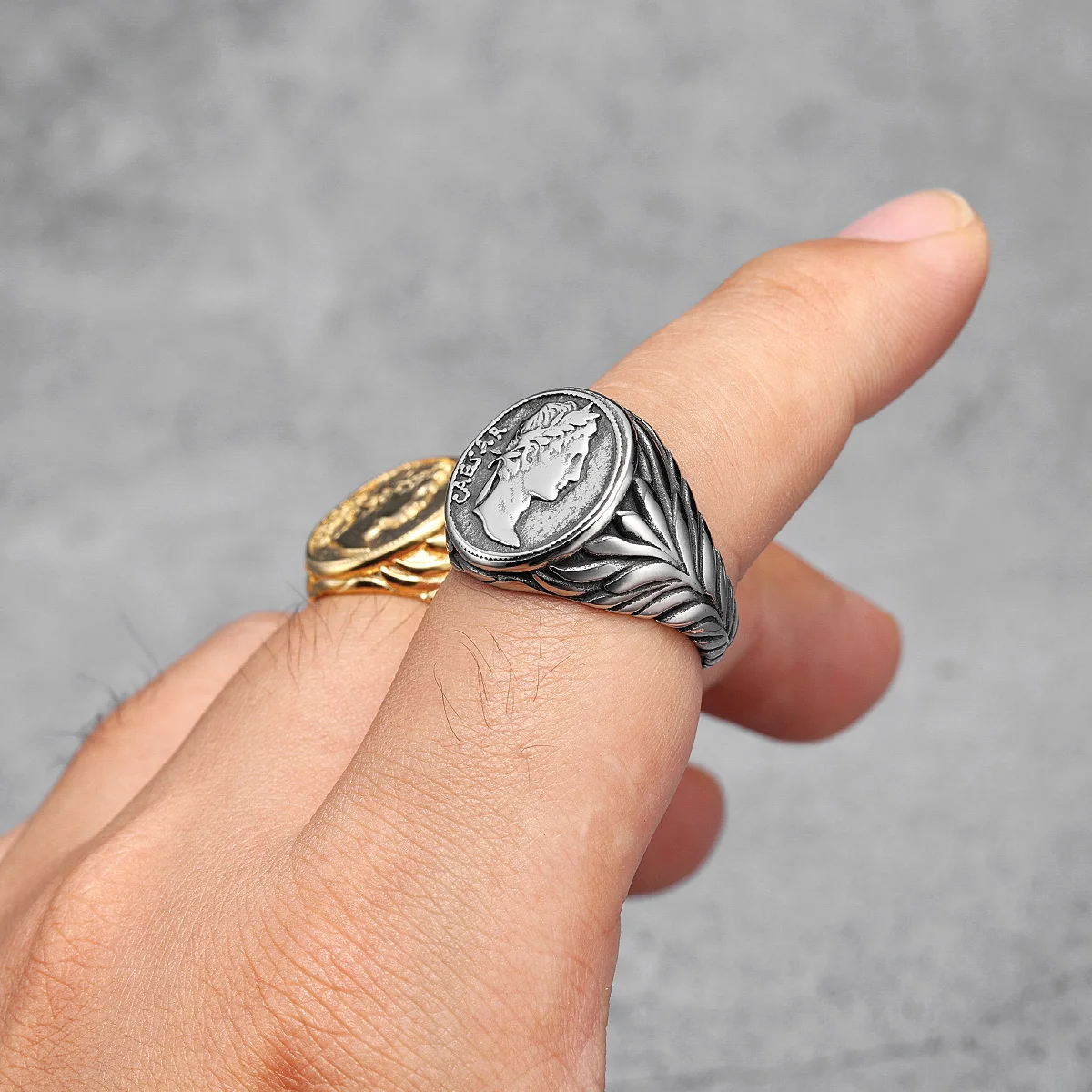 Caesar Face Ring 316L Stainless Steel Men Rings Victory Roma Statue Punk Rock for Male Biker Boyfriend Jewelry Gift Dropshipping