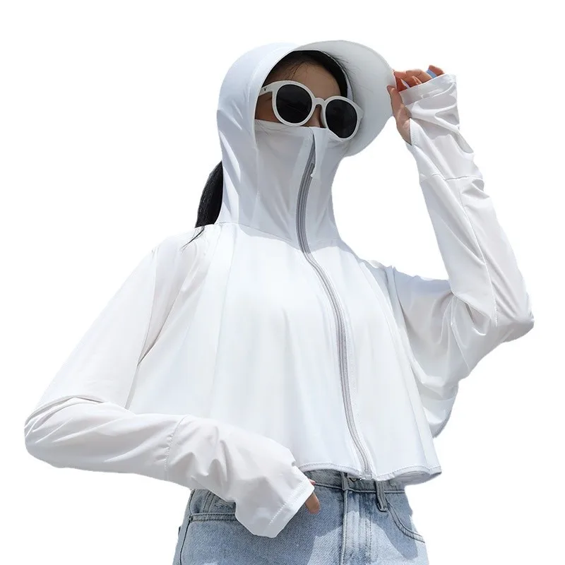 Summer Anti UV Ice Silk Outdoor Large Circle Edge Outdoor Cycling Breathable Loose, Women's Sun Protection Clothing with Cloak