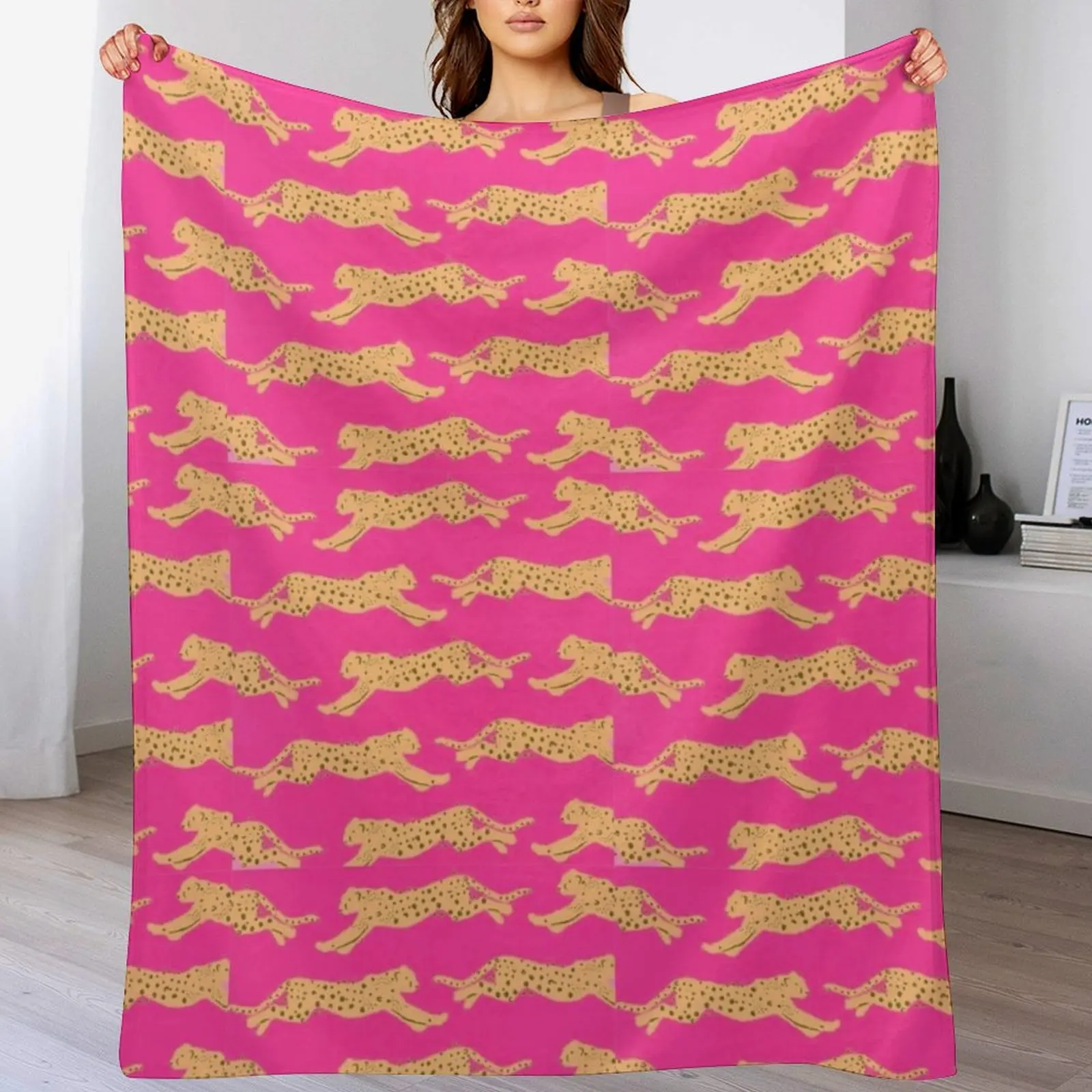 

Pink Running Cheetahs Throw Blanket Travel Beautifuls Nap Sleeping Bag Blankets