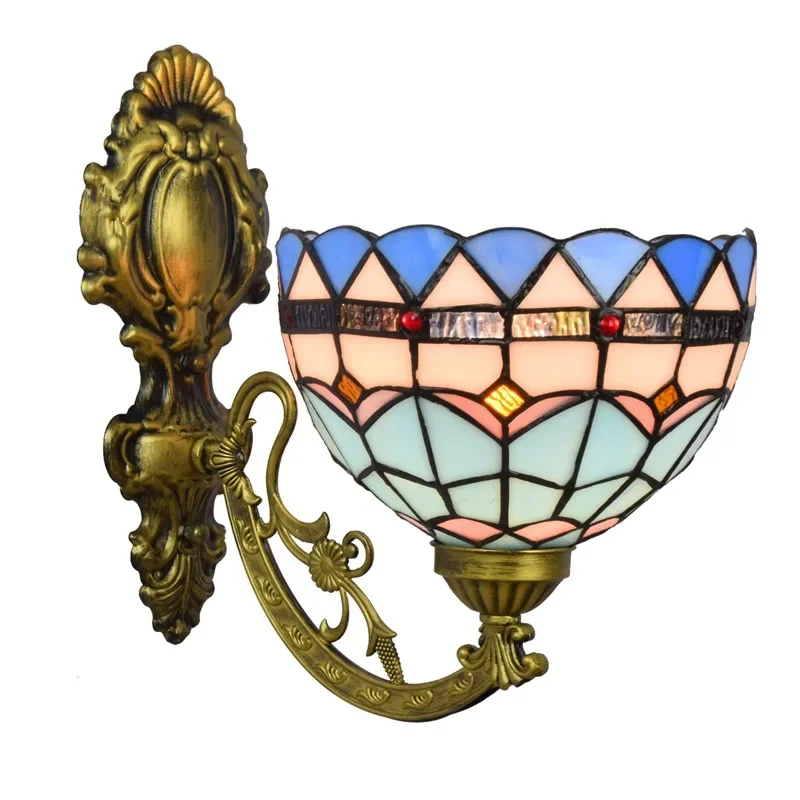 

Tiffany stained glass retro mirror headlamp pastoral bedside wall lamp aisle Mediterranean glazed wall lamp