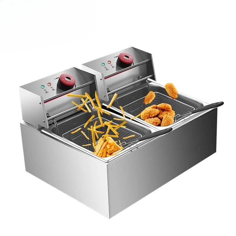 Double Tank Commercial Electric Deep Fryer Oil Control Fryer for Fried Dough Sticks Skewers Fries Potato Tower