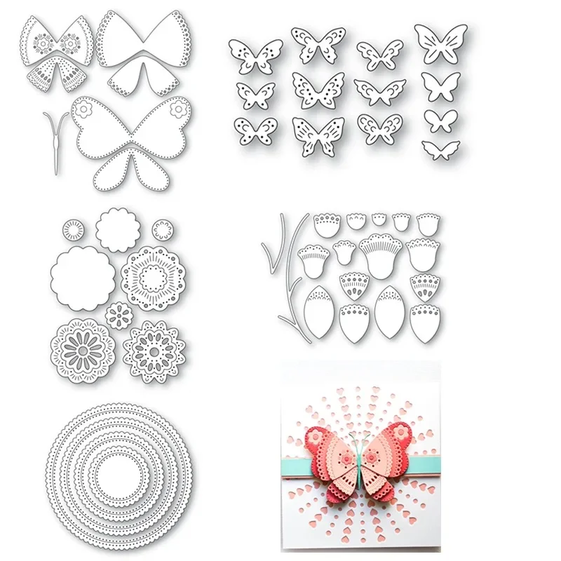 Stamps Stencil Nordic Floral Butterflies Blooms Flower Rings Celebrations Metal Cutting Dies  Scrapbooking Diary Embossing Diy