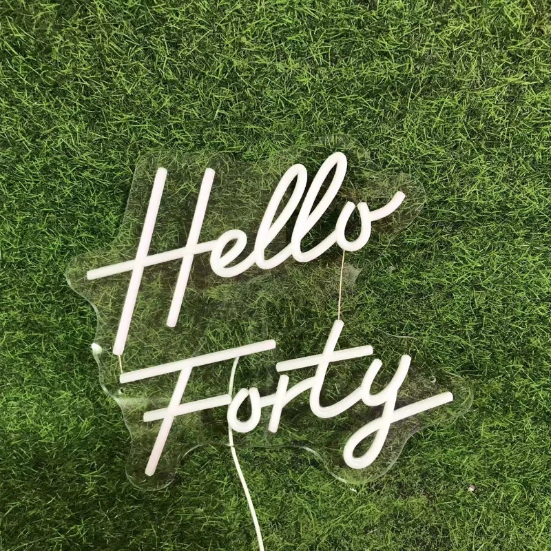Hello Forty Neon Sign Custom 40th Birthday Neon Light Party Backdrop LED Decoration Neon Lamps Home Wall Art Decor Birthday Gift