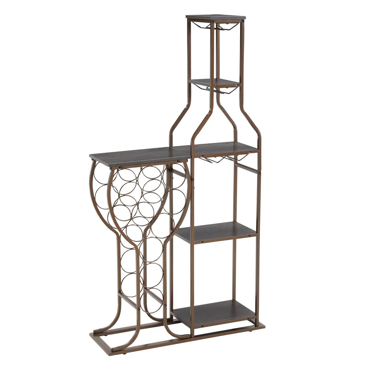 

Grey 11 Bottle Wine Bakers Rack, 5 Tier Freestanding Wine Rack with Hanging Wine Glass Holder and Storage Shelves, Wine Storage