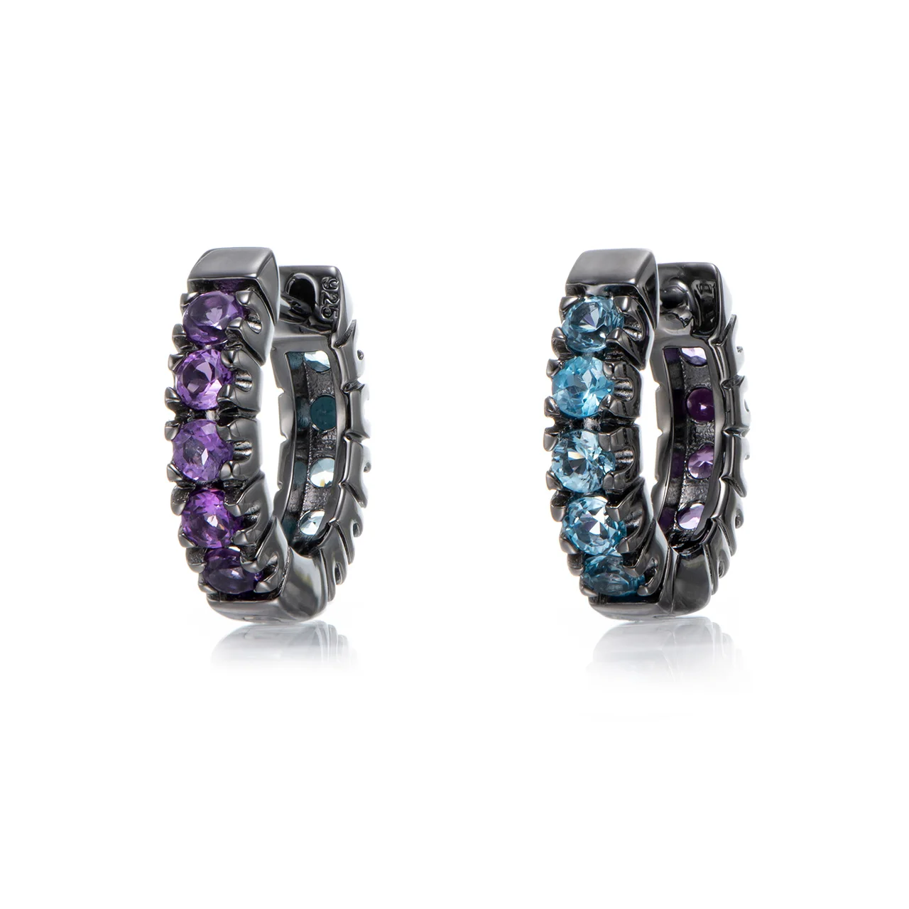 Amethyst and Swiss Blue Topaz Black-Rhodium Over Sterling Silver Ring