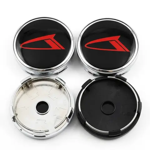 60mm Tapas Centrales Universales 4 Tapas Centrales Universales para Ruedas de Coche de 60mm, Negras con Logotipo Deportivo Rojo, Emblema Cromado para Llanta,