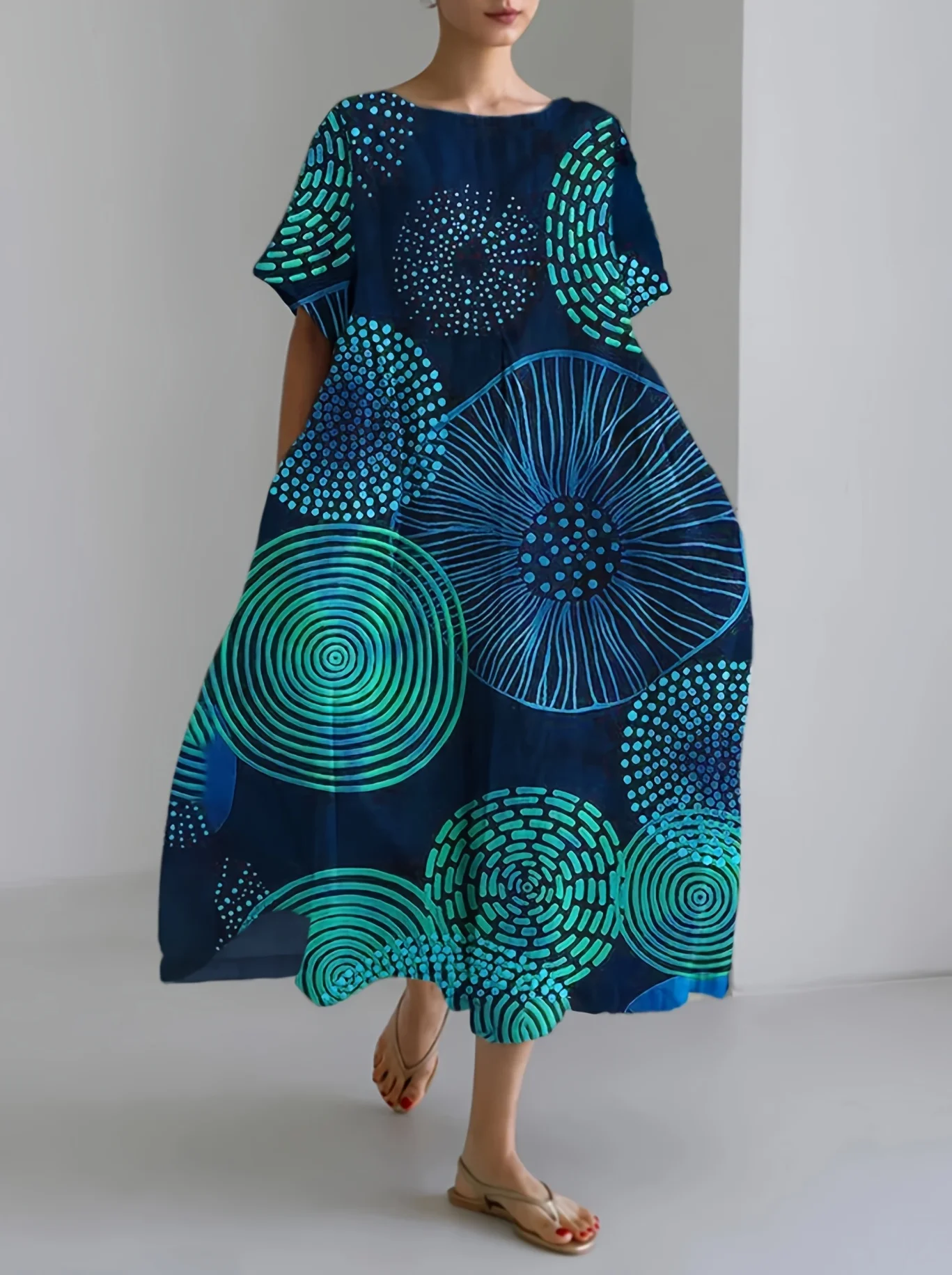 فستان نسائي منسوج كبير الحجم باللون الأخضر الزمردي كاجوال بوهيمي ماكسي صيفي على شكل حرف a لون أخضر زمردي ملابس كاملة الطول #1