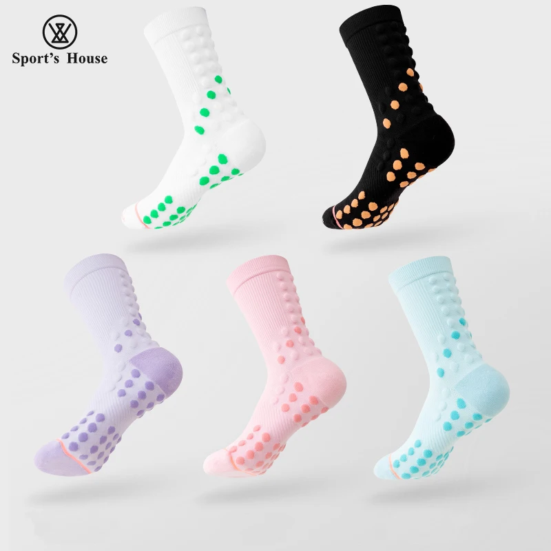 

SPORT'S HOUSE Women's mid-tube running socks Towel bottom massage polka dot high elastic ribbed elastic band sports socks