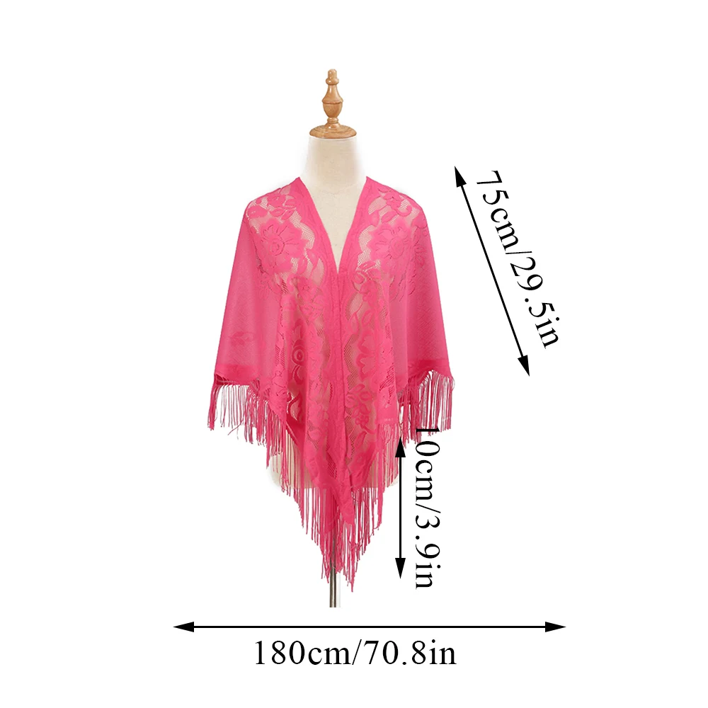 Egelant Women Long Tassel Scarves Hollow Out Lace Shawl Muslim Hijabs Headscarf Fringe Solid Scarf Thin Triangle Wraps Scarf