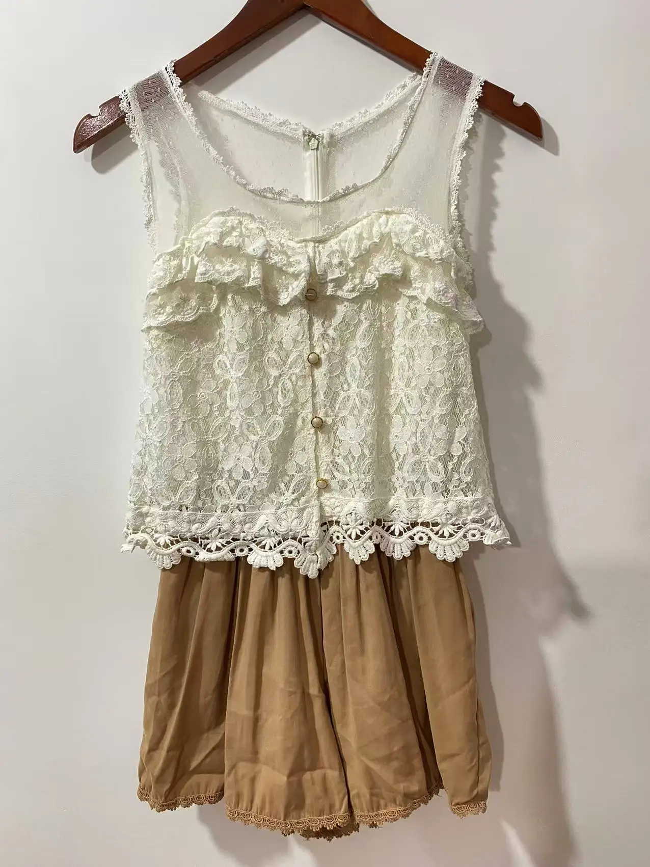 Sales Japan Liz Lisa Whole Lace Mesh Sleeveless Rompers One Piece Shorts Playsuits