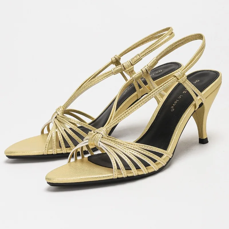 Sandali eleganti con punta aperta a fascia stretta per donna Scarpe da festa con tacco a spillo cavo Décolleté da donna con tacco alto di marca di moda femminile