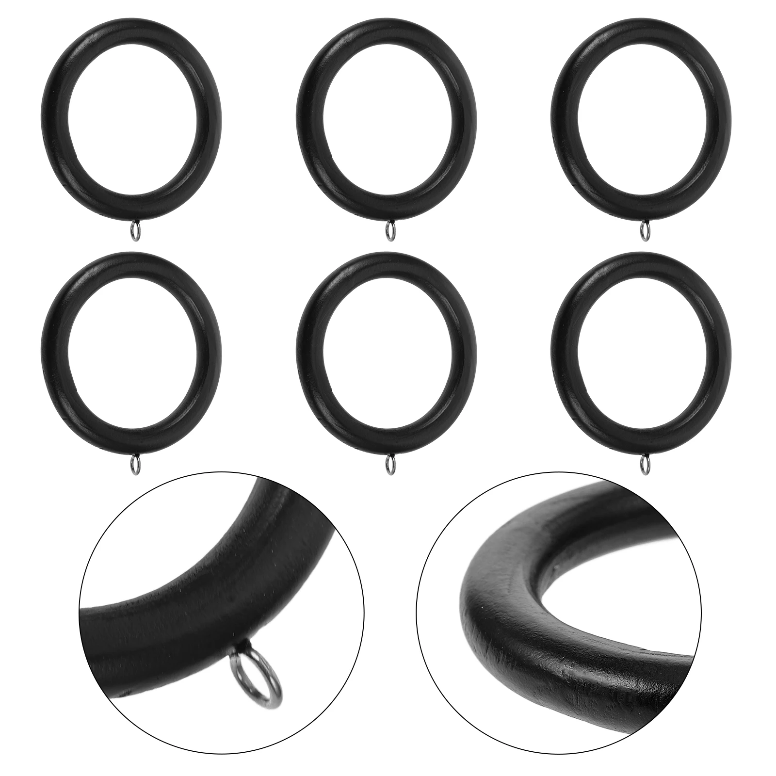 

6pcs Wooden Curtain Rings with Metal Hooks for Roman Rods Decorative Drapery Accessories Easy Installation Home Decor
