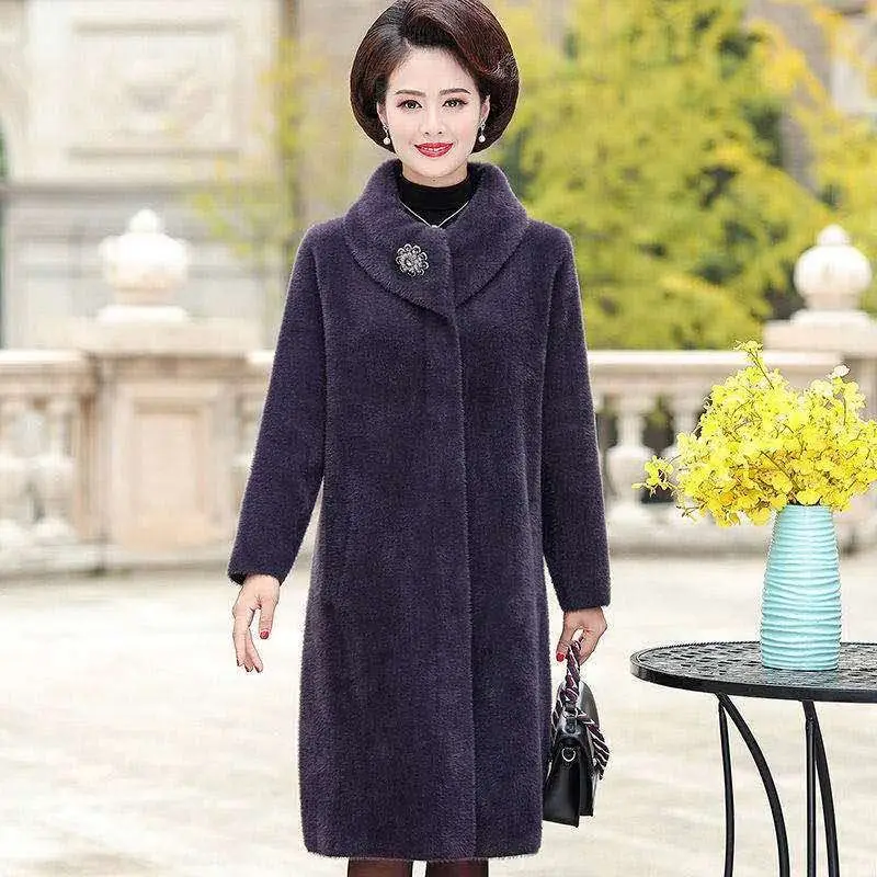 Mom 'S ฤดูใบไม้ร่วงฤดูหนาว Faux กำมะหยี่ Faux เสื้อขนสัตว์แฟชั่นผู้หญิง Thicken Warm Parka Outwear หลวมหญิงยาวฤดูหนาวเสื้อขนสัตว์ Faux