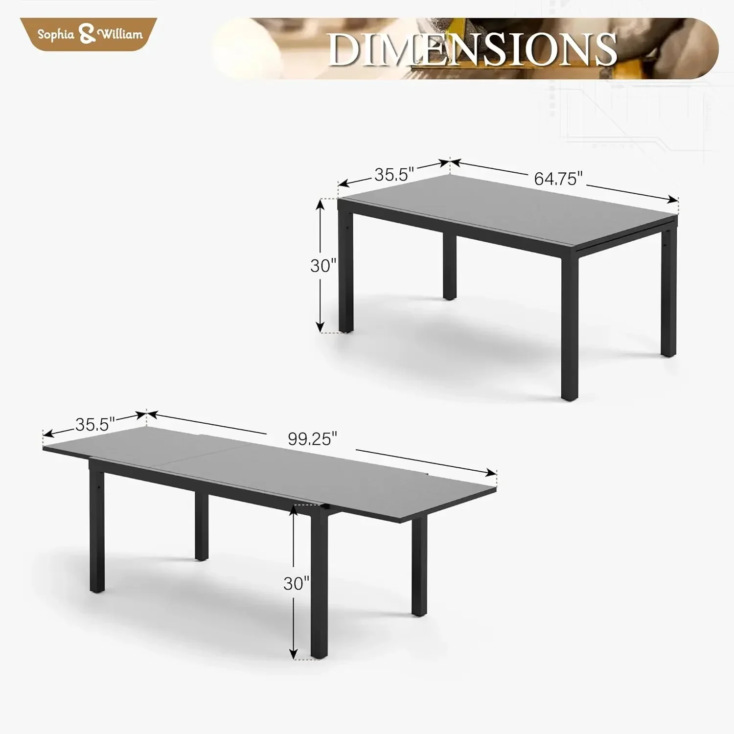 Expandable Patio Dining Table, Extra Large 99.2