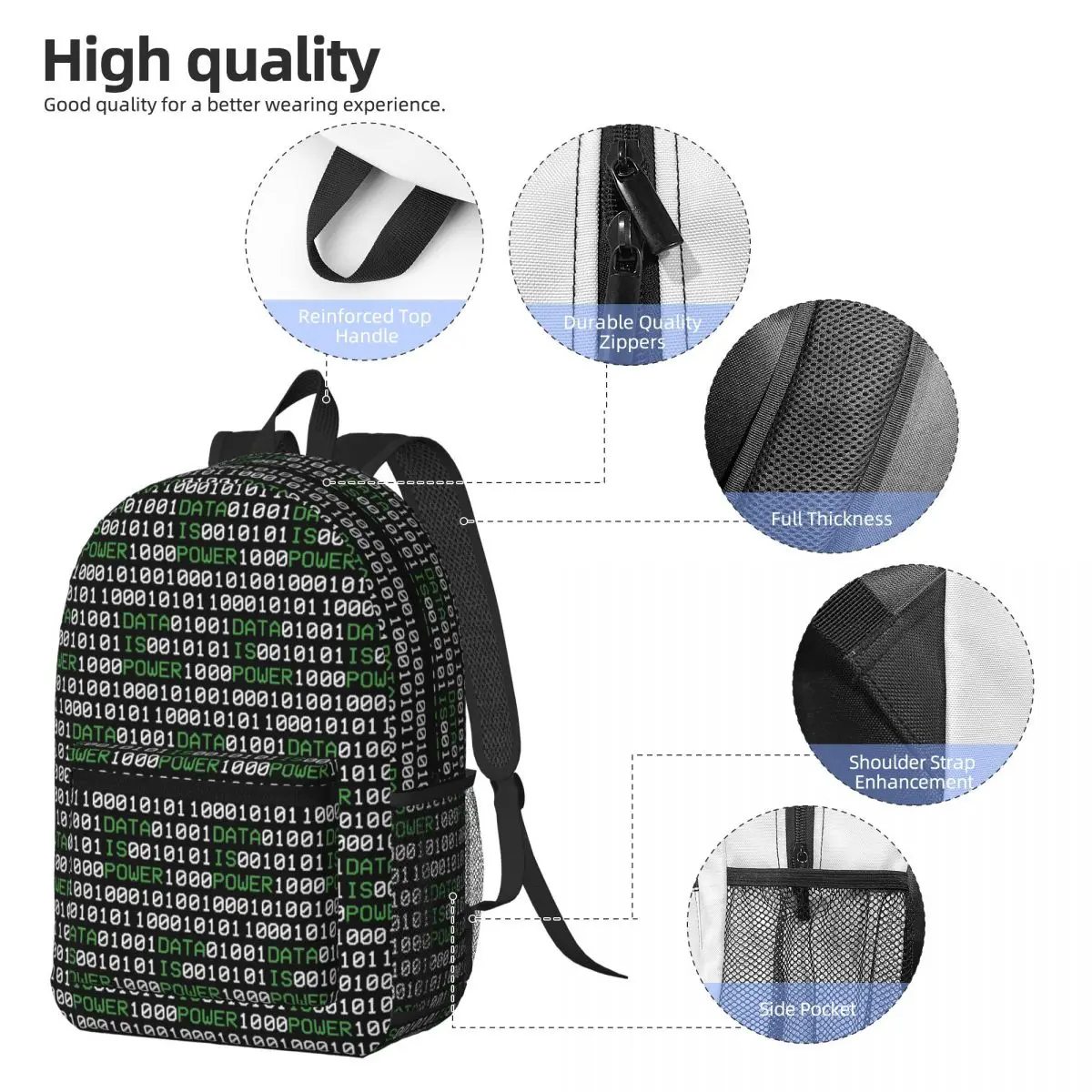 Hacker Code Binary Code Geek Science Computer Backpack Student BookBag Children School Bag Computer Shoulder Bags for Men Women