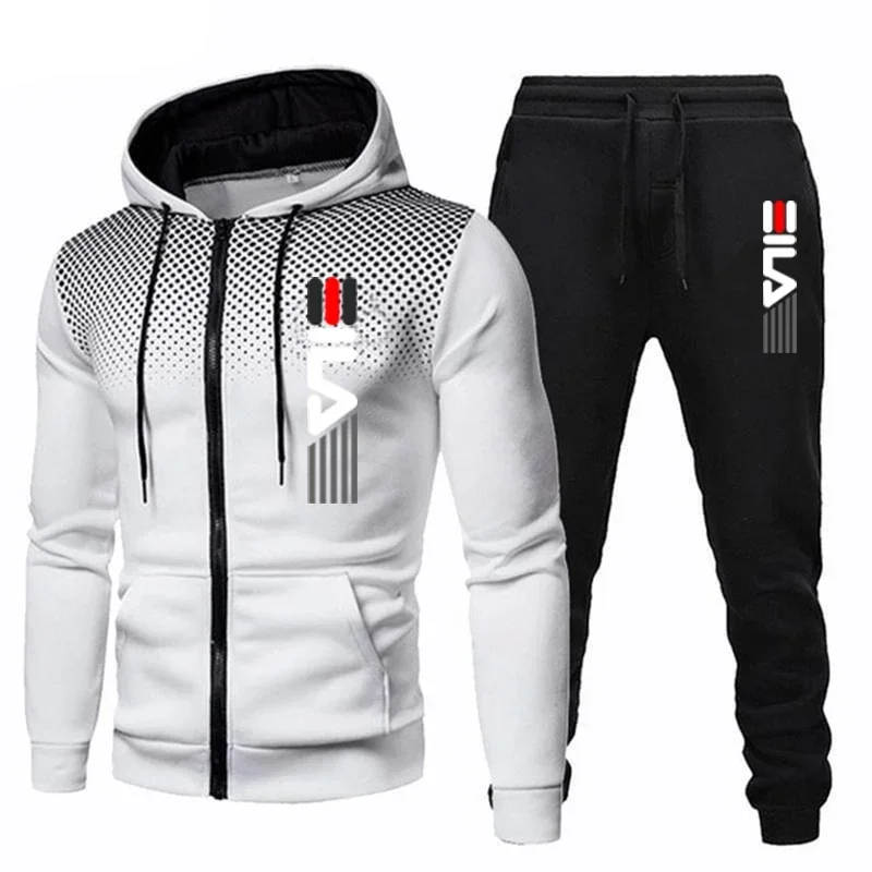 

Men's 2025 polka dot zipper printed hooded sweatshirt + pants, daily jacket set, coat, running suit, casual sportswear set