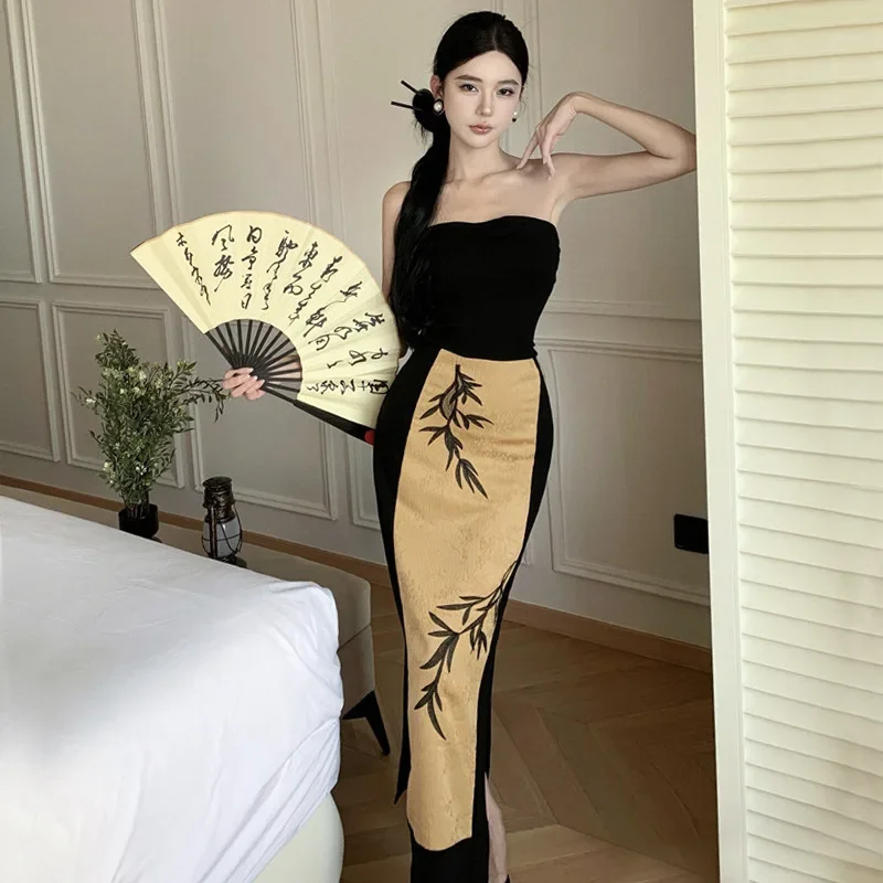 

Женское новое улучшенное платье Ципао в стиле Cheongsam, летнее маленькое длинное платье с открытыми плечами и принтом