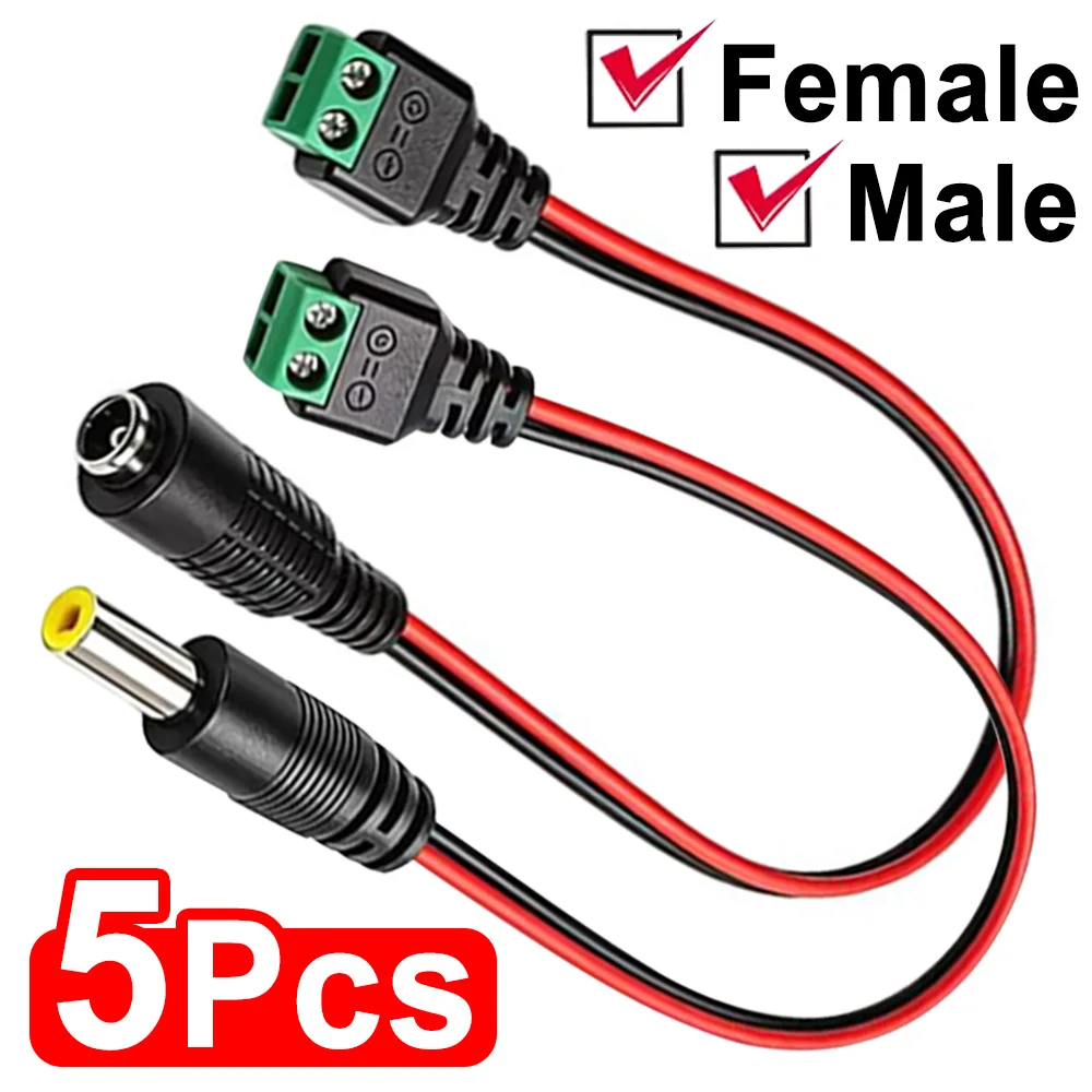 12V Male+Female Solderless DC Power Plug Extension Cable 2 Pin Screw Terminal Free Welding Socket Connector Power Supply Cable