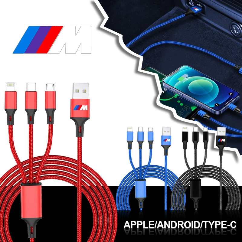 3 In1 TypeC Lightning Micro USB Car Fast Charging Cable Emblem Car Goods for Bmw Performance E46 E90 E60 F10 F30 F25 E39 E36 E87