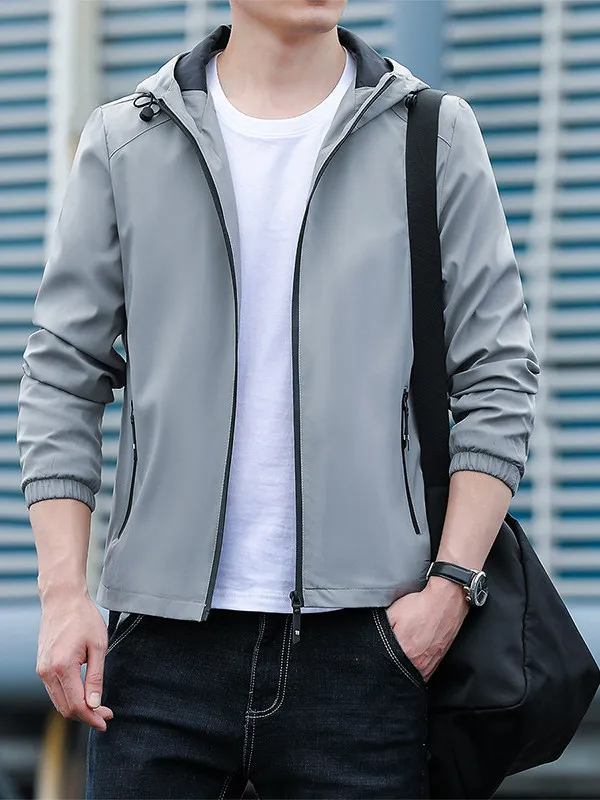 

Casual American Style Long Sleeve Zipper Hooded Windproof Jacket for Teenagers Spring Autumn New Arrival Men's Fashion Outerwear
