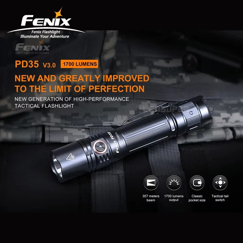 

Патрульный фонарь FENIX PD35 V3.0, 1700 люмен, высокопроизводительный тактический фонарик с литий-ионной аккумуляторной батареей