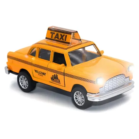 1/32 Diecast NYC Taxi Cab Alloy Model Car, Yellow Checkered Retro Taxi Toy with Pull Back, Light & Sound, Mini Car Gift for Kids