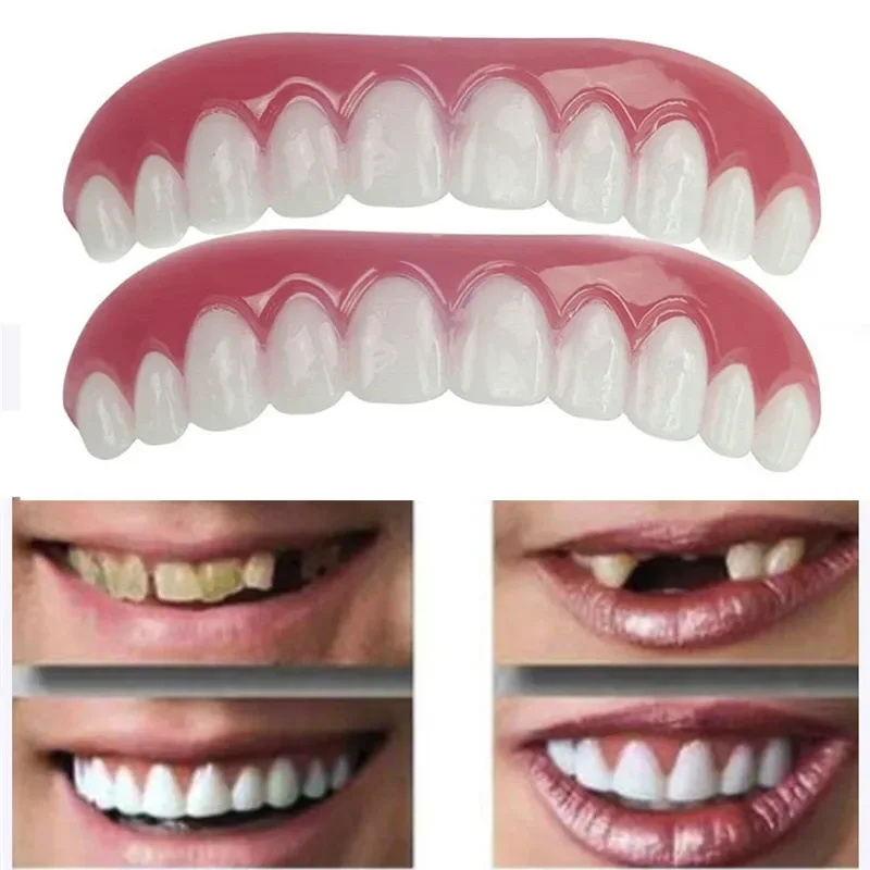 1PC Upper Row Of White Teeth Set Silicone Simulation On The Row Dentures Set Veneers Flex Denture Perfect Fit Paste Tools 29