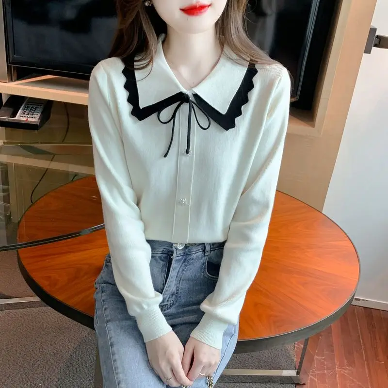 Age Reducing Red Bow Doll Neck Knitted Base Sweater for Women Popular Internet Item Inner Sweater Top