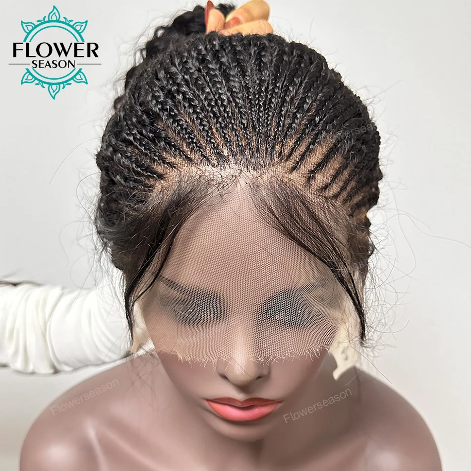 Perucas trançadas 100% cabelo humano hd renda sem nós perucas completas do laço cornrow tranças perucas com cabelo do bebê 300% densidade para preto