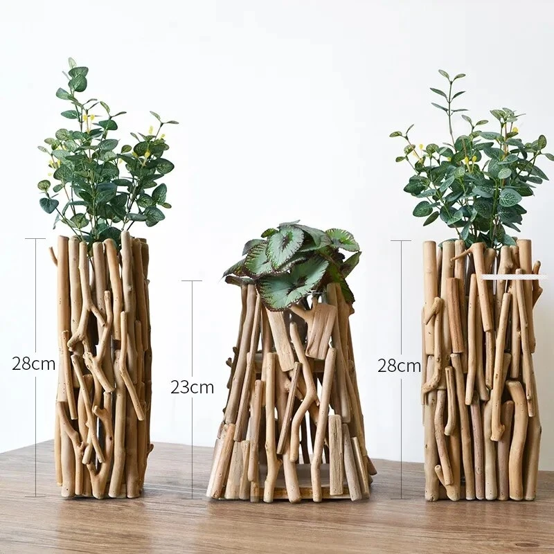 Handmade Solid Wood Geometric Vase Decoration Home Living Room Dining Bedroom Small Garden Flower Arrangement