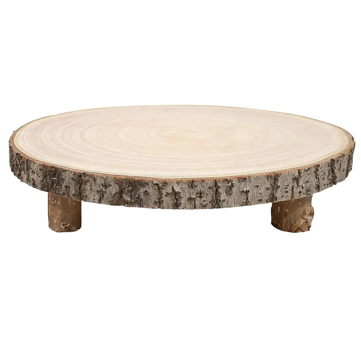 

A04I 11 Inch Wood Cake Stand, Round Wooden Cupcake Pedestal, Paulownia Wood Slice with Legs, Rustic Cake Holder Wooden
