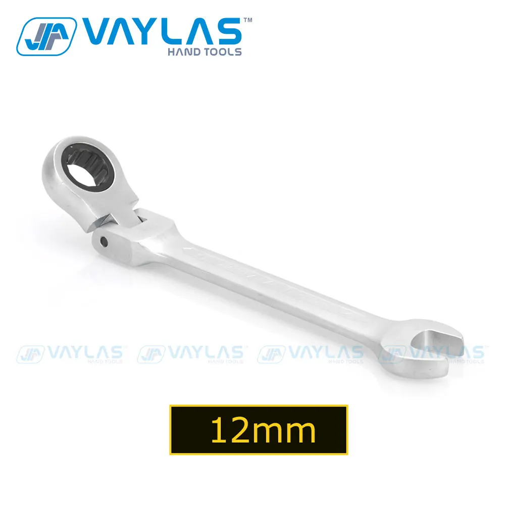 VAYLAS 12mm Dull Polished Combination Wrench Flexible Head 72T Ratchet and Open End High Torque Spanner Repair Hand Tool