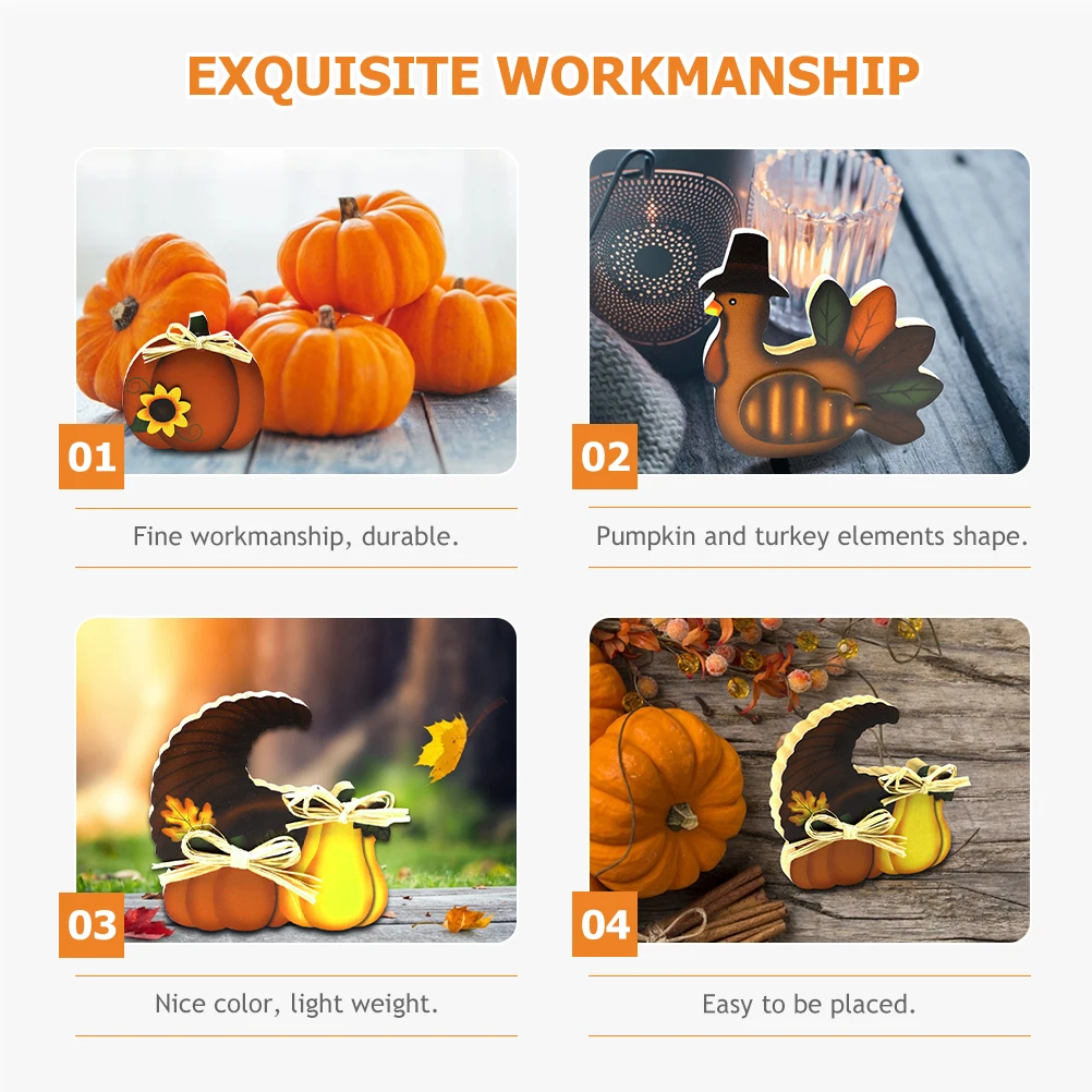 

3 Pcs Decoration Pumpkin Turkey Ornament Centerpiece Thanksgiving Festival Decorate Wooden Desktop