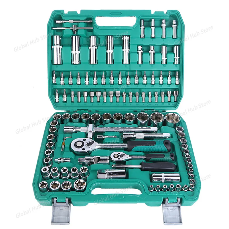 108-piece Ratchet Socket Wrench Spark Plug Tool Combination Set, Automotive Repair Toolbox