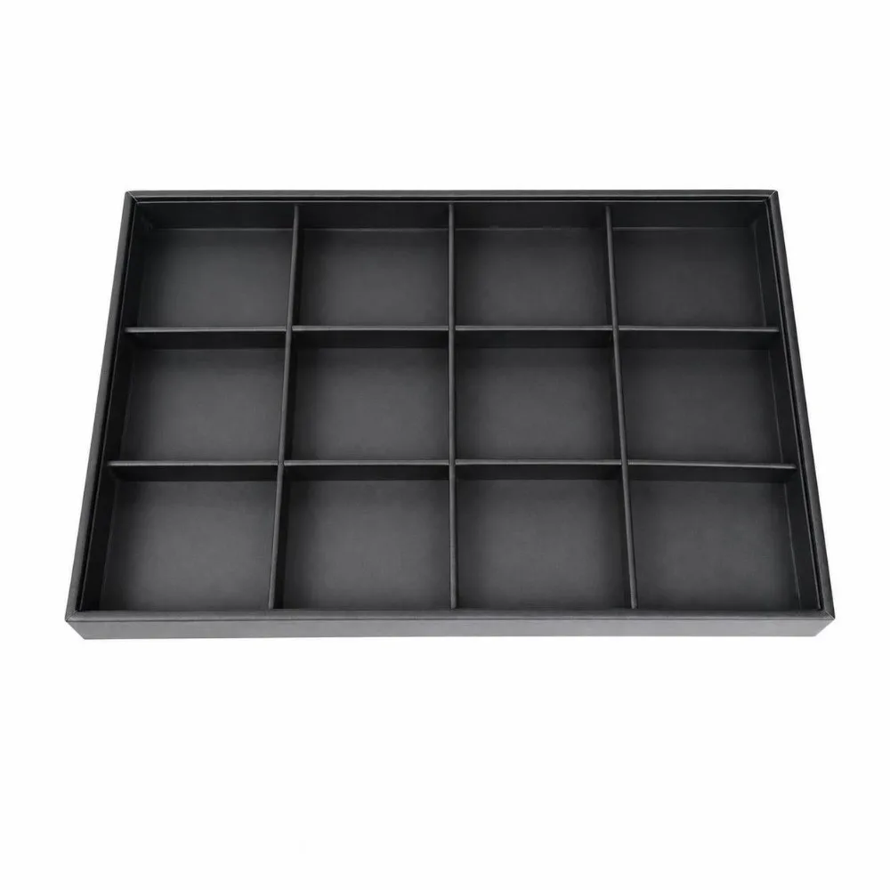 Stackable Jewelry Display Tray PU Leather Multi Compartments Jewelry Storage Organizer Waterproof Black Necklace Storage Rack