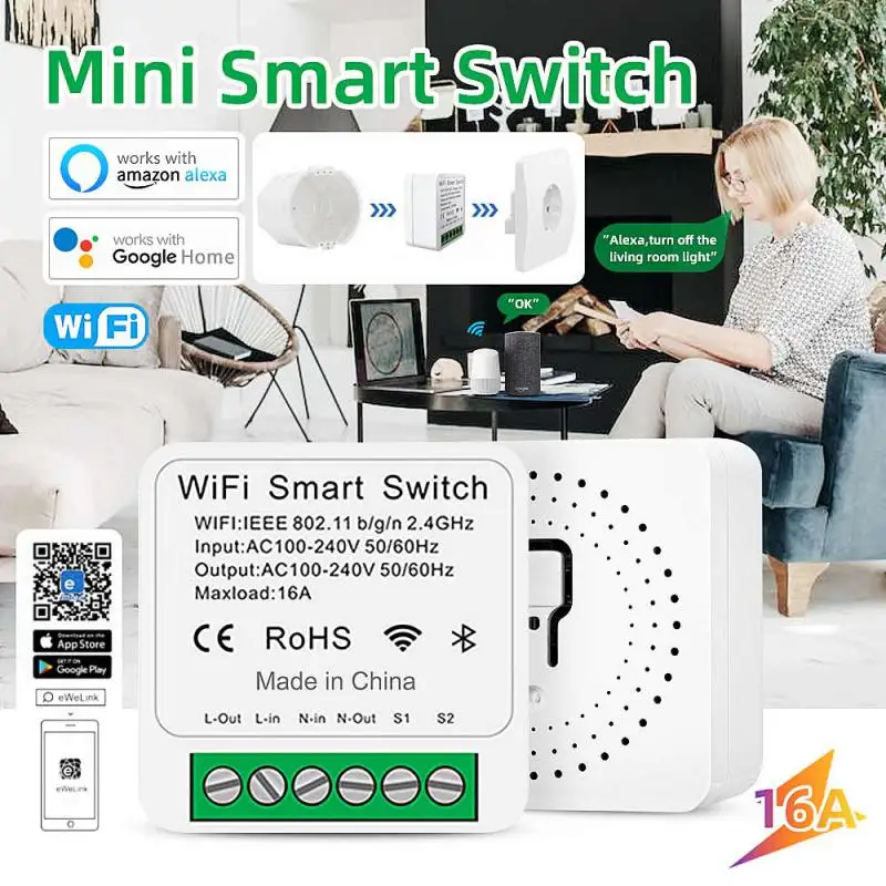 Tuya Mini Wifi Smart Switch Module Support 2 Way Control Smart Home Switches Smart Life APP Alexa Google Home Voice Control