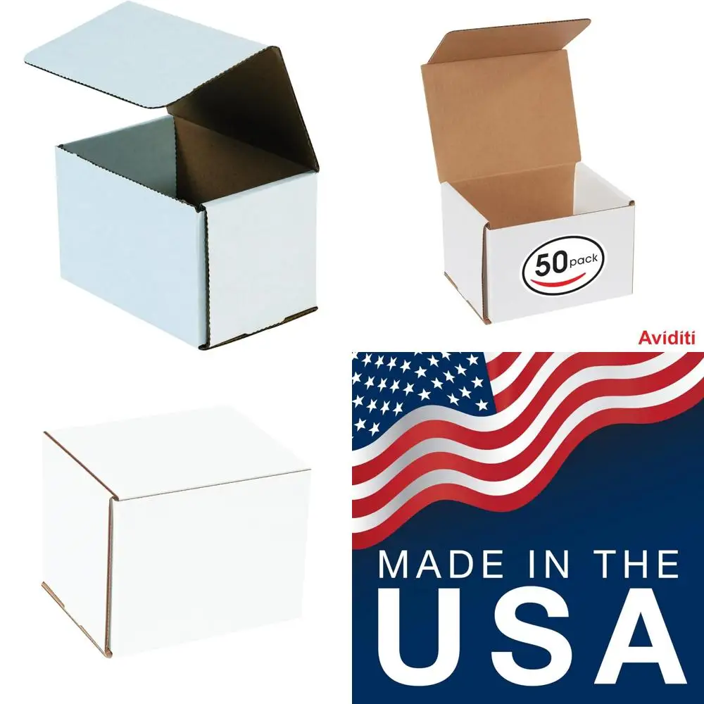 Aviditi White Corrugated Cardboard Mailing Boxes, 6 x 5 x 4 Inches, Pack of 50, Crush-Proof, for Shipping, Mailing and Storing
