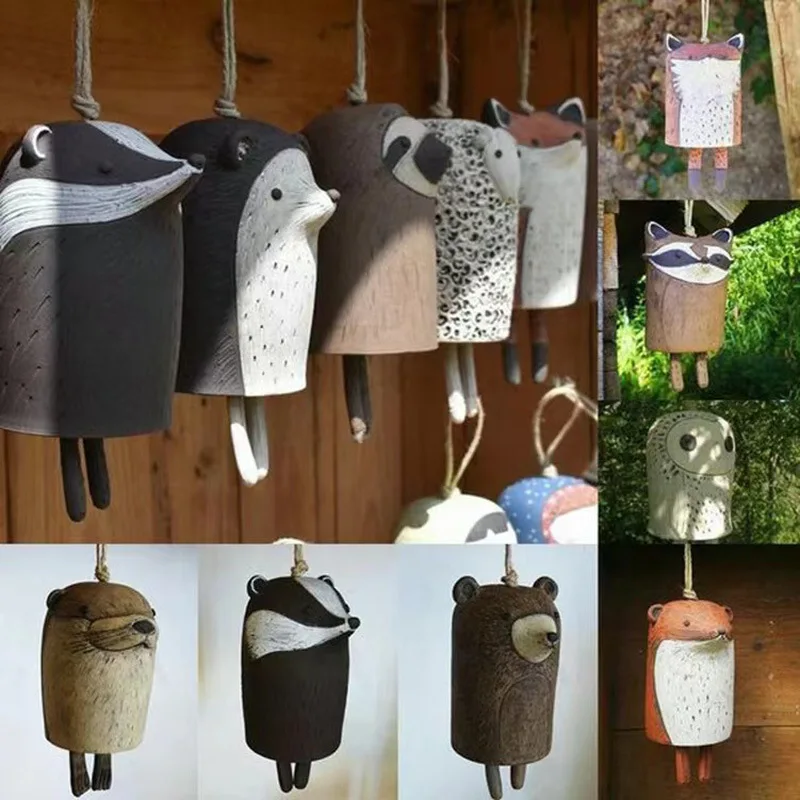 

Resin Animal Wind Chimes - Squirrel & Raccoon Decor, Handmade Garden Ornament, Perfect for Patio & Yard