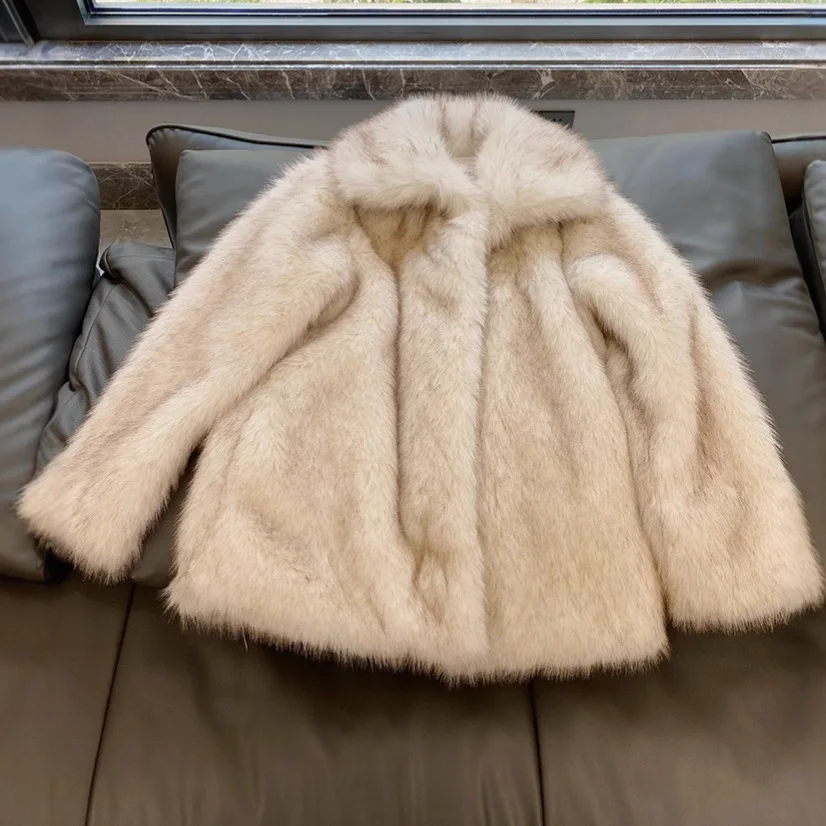 Autumn Winter Thick Coat Warm JacketsLong Faux Fur Coat Women Large Jacket Overcoat White Turn Down Collar Pockets