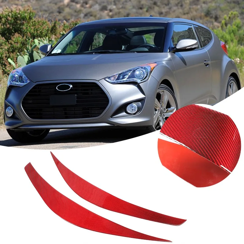 

For 2011-2017 Hyundai Veloster Car Front Headlight Eyebrow Lamp Brow Cover Trim Stickers Real Carbon Fiber Exterior Accessories