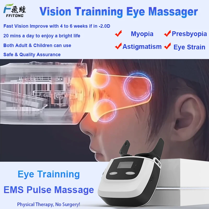 

Массажер для глаз FFITONG от близорукости, тренажер для глаз с EMS-импульсами, улучшение зрения, патчи для глаз для взрослых и детей, улучшение зрения.