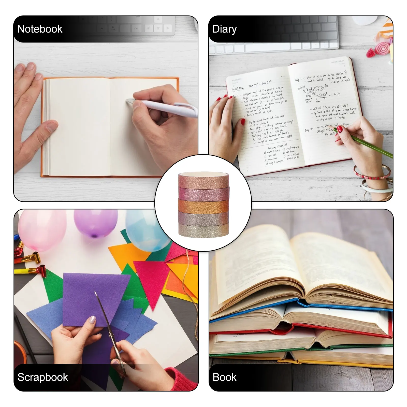 

30pcs 30 Rolls Glitter Washi Paper Diy Scrapbooking Decorative Adhesive Craft For Journals Notebooks Gift Wrapping Stationery
