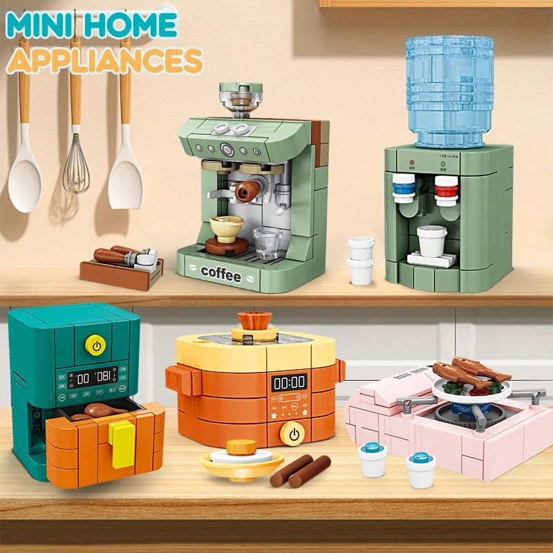 Blocs de construction d'assemblage éducatifs à domicile pour enfants, modèles de petits appareils, machines à café, jouets en éventail